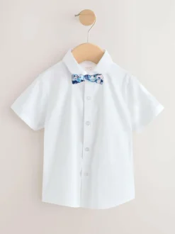 Next Shirt Shorts Braces & Bow Tie Set (3mths-9yrs) White/Blue Clearance