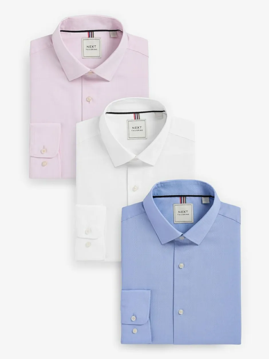 Next Slim Fit Easy Care Textured Single Cuff Smart Shirts 3 Pack White/Blue New