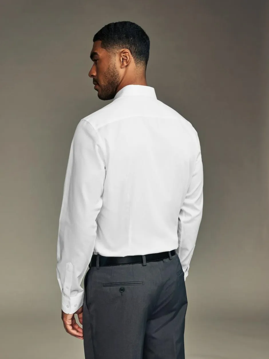 Next Slim Fit Easy Care Textured Single Cuff Smart Shirts 3 Pack White/Blue New