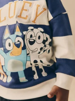 Next White/Blue Stripe Bluey Crew Neck Cotton Sweatshirt (12mths-8yrs) Best