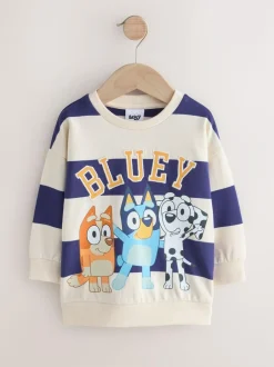 Next White/Blue Stripe Bluey Crew Neck Cotton Sweatshirt (12mths-8yrs) Best