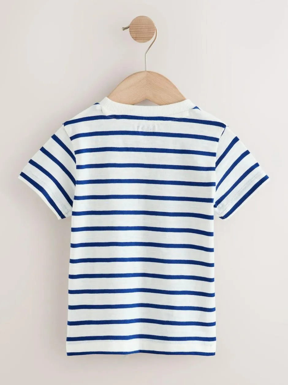 Next Short Sleeve 3D Padded T-Shirt (3mths-7yrs) White/Blue Stripe Seagull New