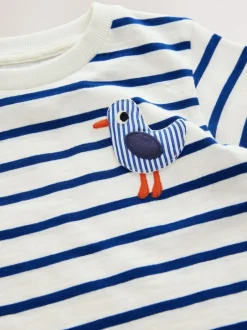 Next Short Sleeve 3D Padded T-Shirt (3mths-7yrs) White/Blue Stripe Seagull New
