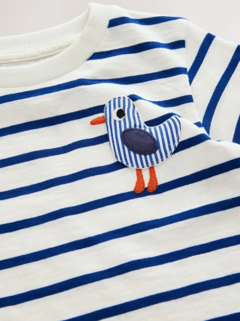 Next Short Sleeve 3D Padded T-Shirt (3mths-7yrs) White/Blue Stripe Seagull New