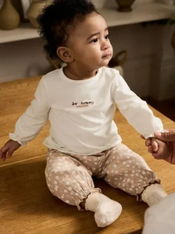 Next White/Brown Baby Long Sleeve Top and Trousers Set 2 Piece (0mths-2yrs) Online