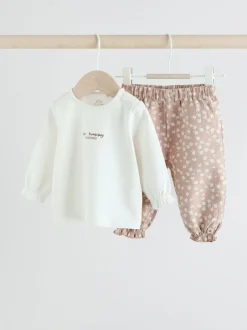 Next White/Brown Baby Long Sleeve Top and Trousers Set 2 Piece (0mths-2yrs) Online