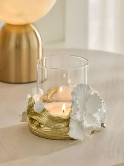 Next White/Gold Floral Tea Light Holder Outlet
