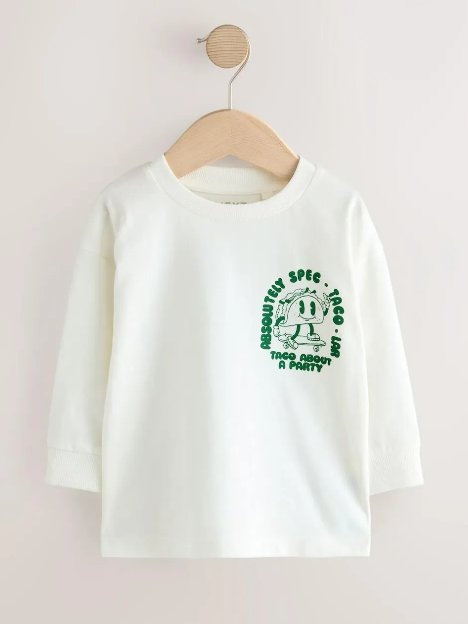 Next White/Green Taco Long Sleeve Back Print T-Shirt (3mths-8yrs) Best