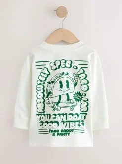 Next White/Green Taco Long Sleeve Back Print T-Shirt (3mths-8yrs) Best