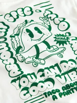 Next White/Green Taco Long Sleeve Back Print T-Shirt (3mths-8yrs) Best