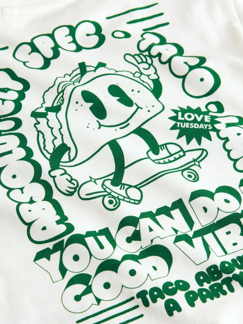 Next White/Green Taco Long Sleeve Back Print T-Shirt (3mths-8yrs) Best