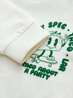 Next White/Green Taco Long Sleeve Back Print T-Shirt (3mths-8yrs) Best