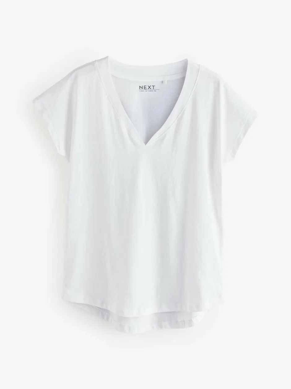Next White/Grey/Khaki/Rust/Brown V-Neck Cap Sleeve 100% Cotton T-Shirts 5 Pack Outlet