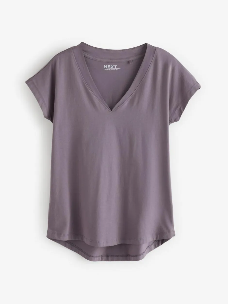 Next White/Grey/Khaki/Rust/Brown V-Neck Cap Sleeve 100% Cotton T-Shirts 5 Pack Outlet