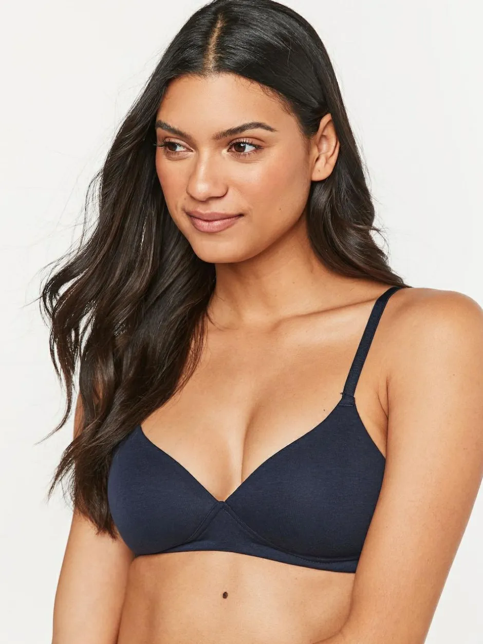 Next Pad Non Wire Cotton Blend Ultimate Comfort Bras 3 Pack White/Navy Blue/Pink