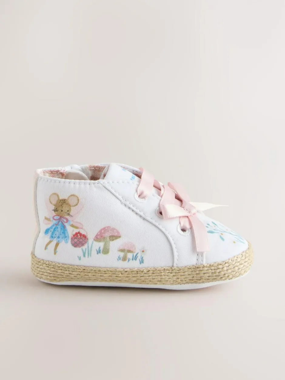 Next Baby High Top Trainers (0-24mths) White/Pink Character New