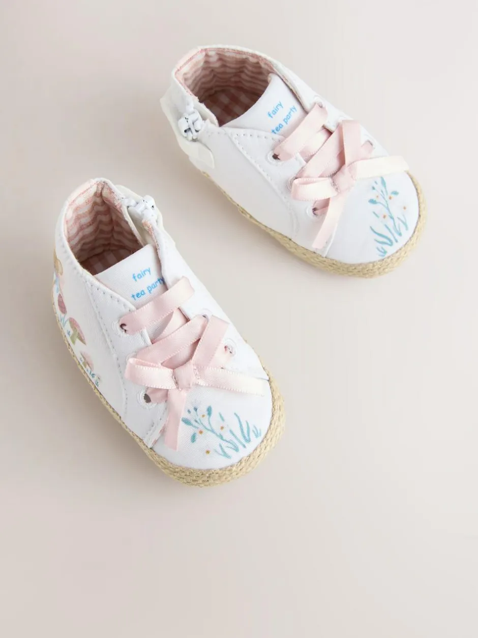 Next Baby High Top Trainers (0-24mths) White/Pink Character New