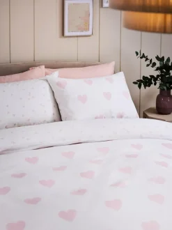 Next Heart Reversible Duvet Cover and Pillowcase Set White/Pink Sale
