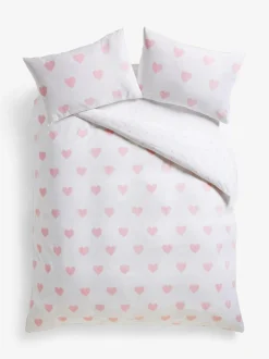 Next Heart Reversible Duvet Cover and Pillowcase Set White/Pink Sale