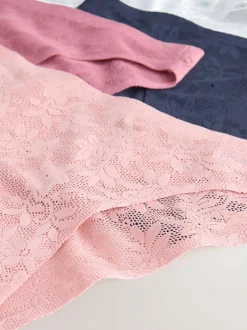 Next White/Pink/Praline Nude High Leg Comfort Bonded Lace Knickers 7 Pack New