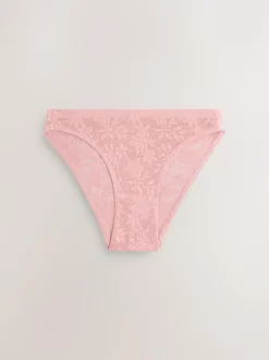 Next White/Pink/Praline Nude High Leg Comfort Bonded Lace Knickers 7 Pack New