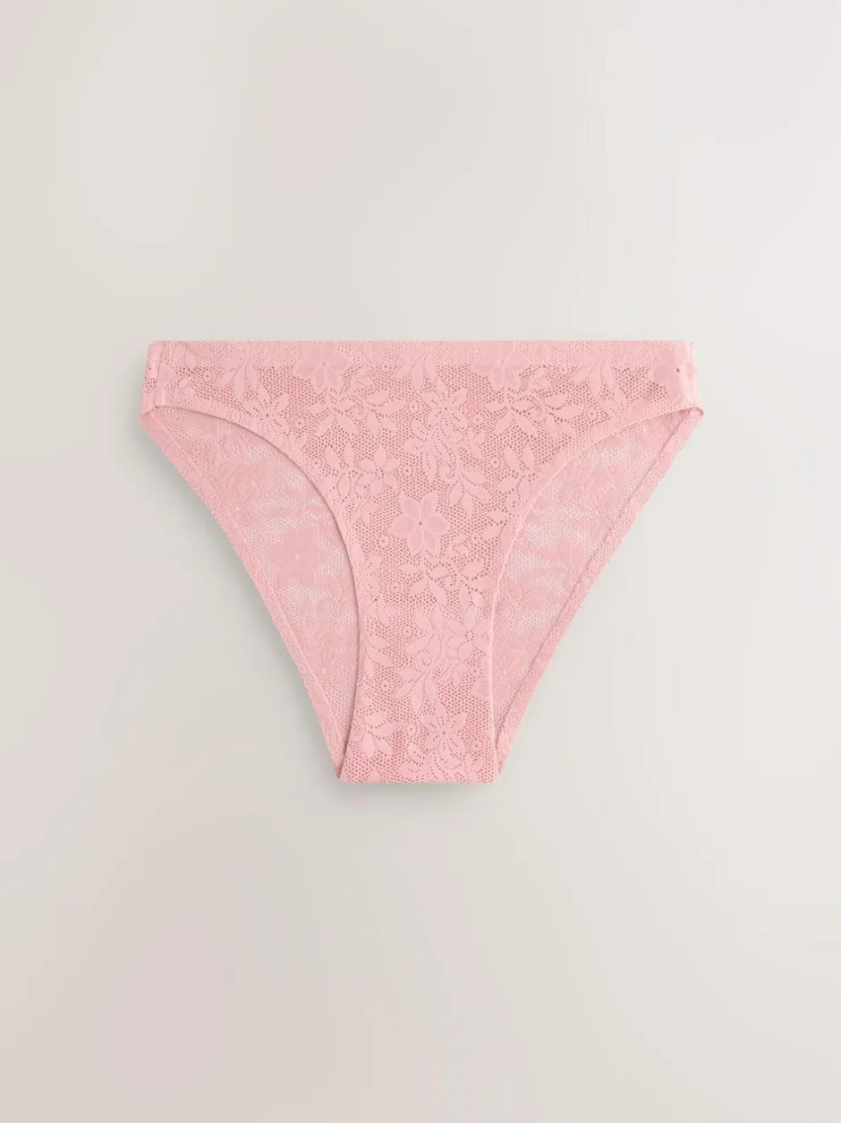 Next White/Pink/Praline Nude High Leg Comfort Bonded Lace Knickers 7 Pack New