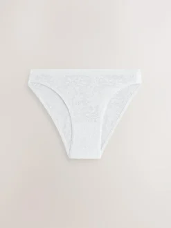 Next White/Pink/Praline Nude High Leg Comfort Bonded Lace Knickers 7 Pack New
