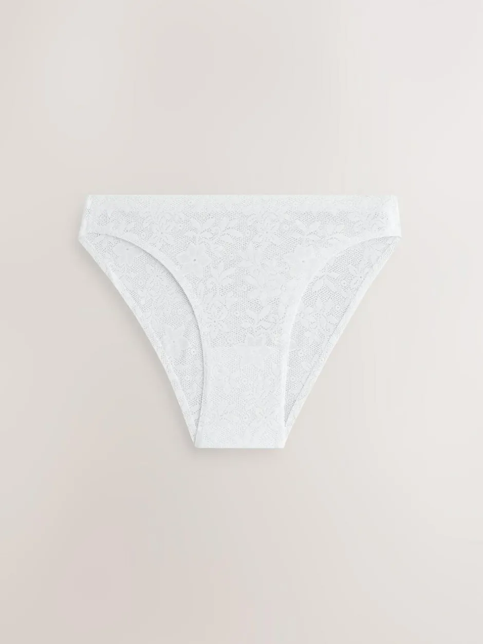 Next White/Pink/Praline Nude High Leg Comfort Bonded Lace Knickers 7 Pack New