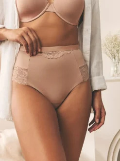 Next Tummy Control Light Shaping High Waist Thongs 2 Pack White/Praline Nude Discount