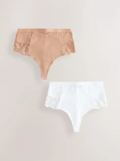 Next Tummy Control Light Shaping High Waist Thongs 2 Pack White/Praline Nude Discount