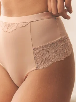 Next Tummy Control Light Shaping High Waist Thongs 2 Pack White/Praline Nude Discount