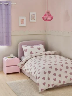 Next Printed Bedding Duvet Cover and Pillowcase Set White/Purple Hearts New