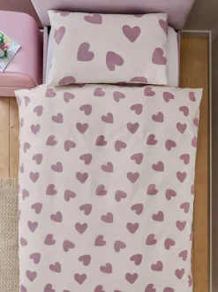 Next Printed Bedding Duvet Cover and Pillowcase Set White/Purple Hearts New