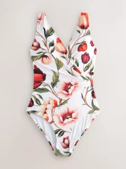 Next Wrap Tummy Control Swimsuit White/Red Floral