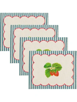 Wylder Blue Strawberry Stripes 46x36cm Table Placemats Set Of 4 Discount
