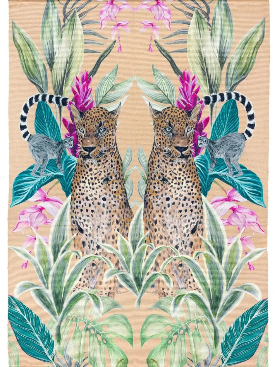 Wylder Gold Kali Leopards Tropical Outdoor/Indoor Washable Rug Discount
