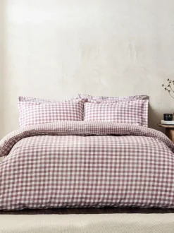 Yard Barton Check Cotton Duvet Cover and Pillowcase Set Berry Discount