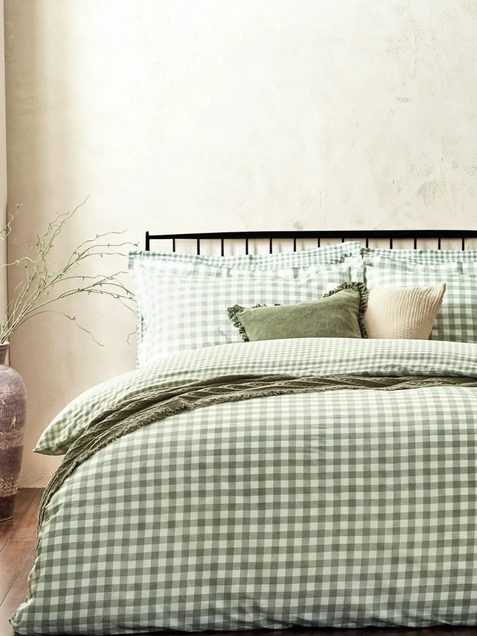 Yard Barton Check Cotton Duvet Cover and Pillowcase Set Green