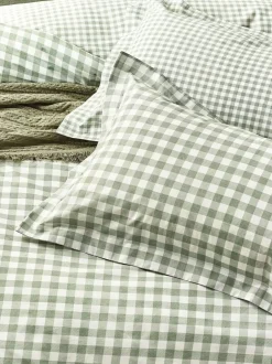 Yard Barton Check Cotton Duvet Cover and Pillowcase Set Green