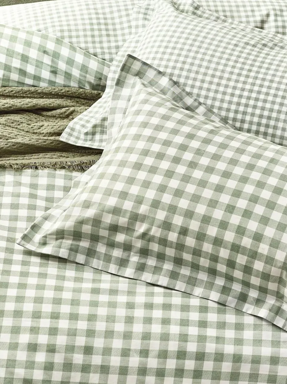 Yard Barton Check Cotton Duvet Cover and Pillowcase Set Green