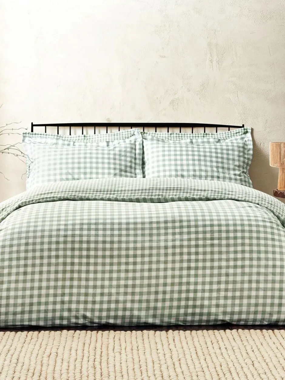 Yard Barton Check Cotton Duvet Cover and Pillowcase Set Green
