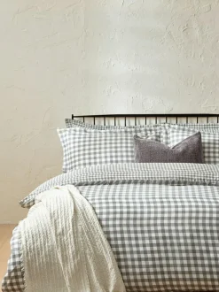 Yard Barton Check Cotton Duvet Cover and Pillowcase Set Grey Online