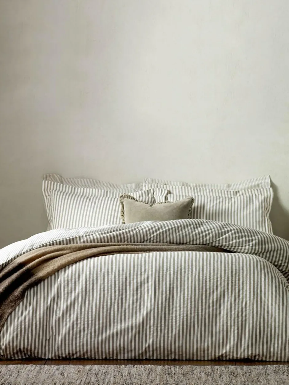 Yard Mole Brown Hebden Striped 100% Cotton Duvet Cover and Pillowcase Set Online