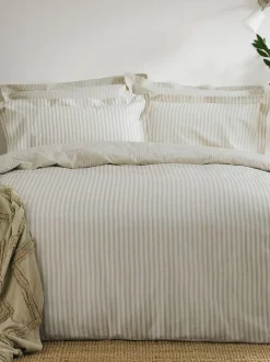 Yard Natural Beige Hebden Narrow Stripe Cotton Fitted Sheet Hot