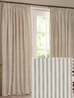 Yard Hebden Striped Cotton Blackout Pencil Pleat Curtains Natural Clearance