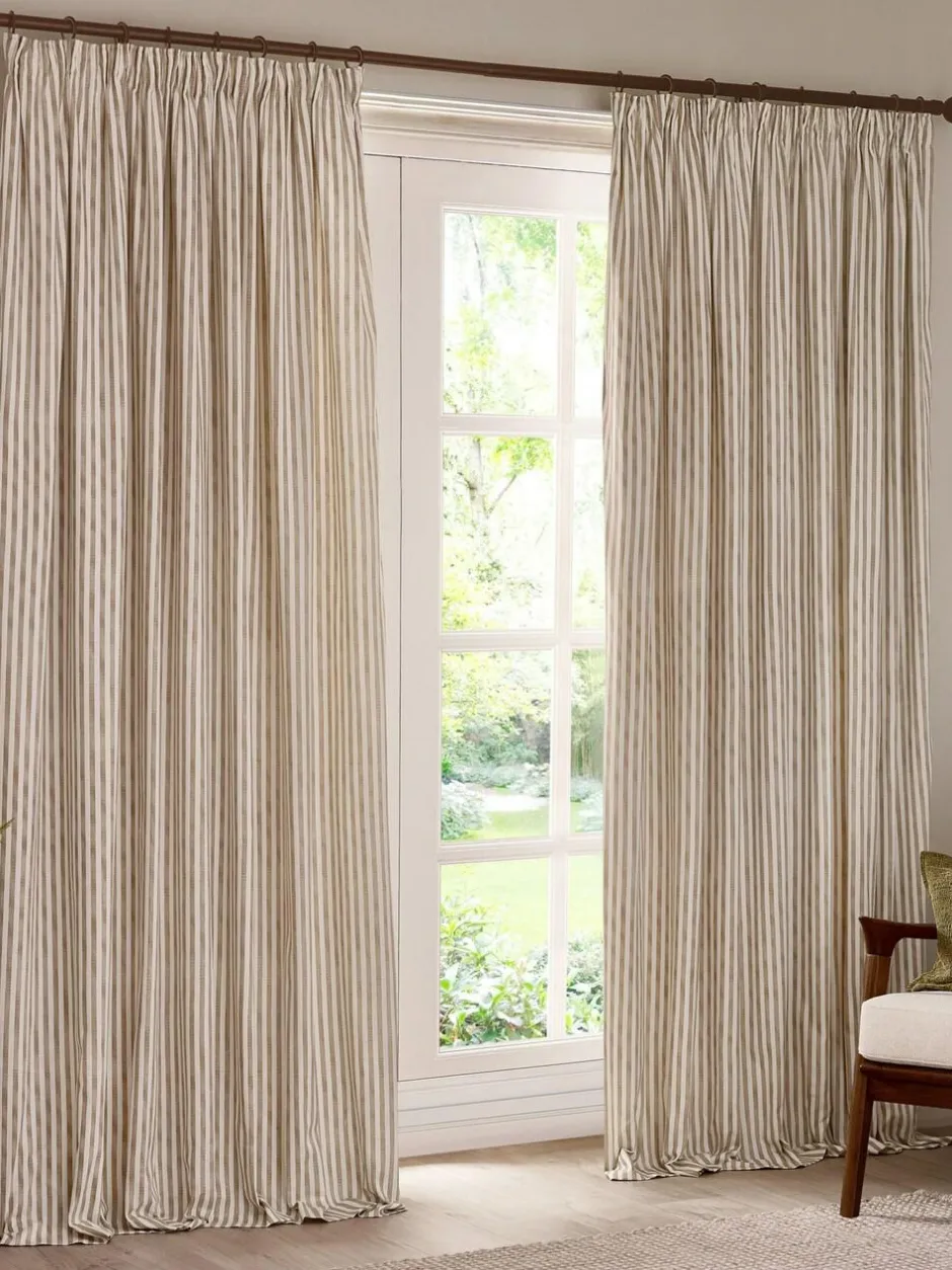 Yard Hebden Striped Cotton Blackout Pencil Pleat Curtains Natural Clearance