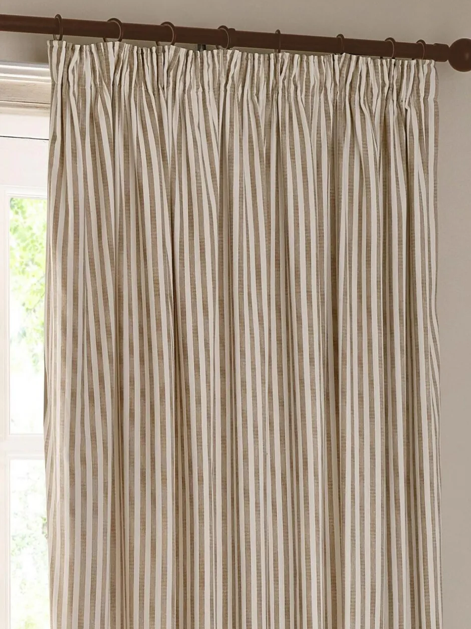 Yard Hebden Striped Cotton Blackout Pencil Pleat Curtains Natural Clearance