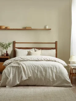 Yard Holme Stripe Brushed Cotton Duvet Cover Set Natural New