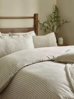 Yard Holme Stripe Brushed Cotton Duvet Cover Set Natural New