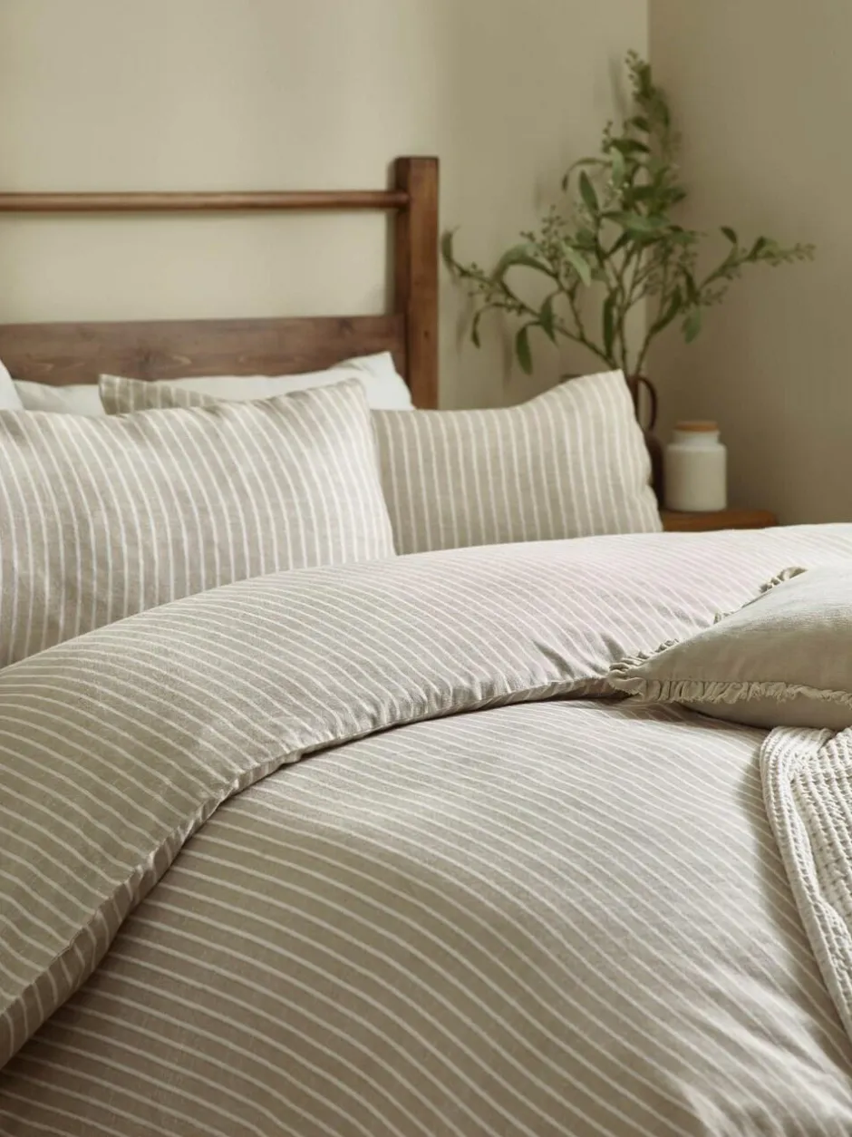 Yard Holme Stripe Brushed Cotton Duvet Cover Set Natural New